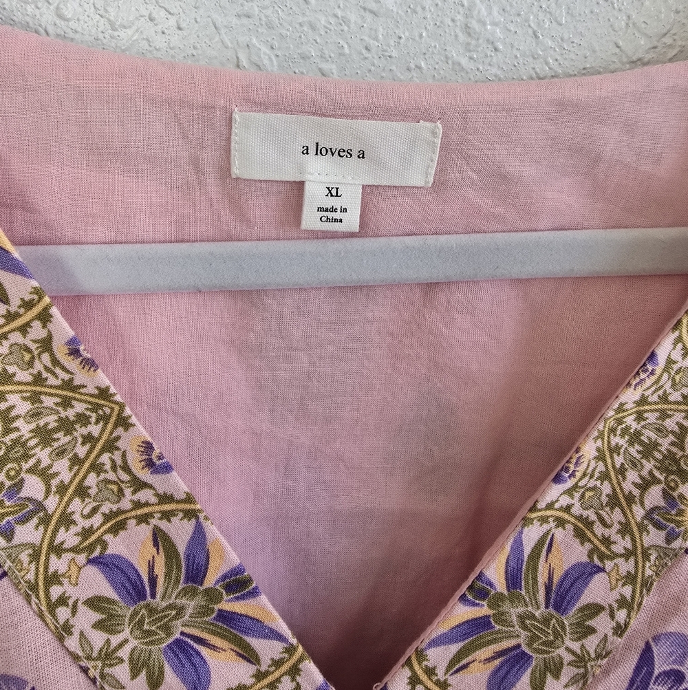 A Loves A Woven Floral Print Deep V-Neck Long Bubble Sleeve Maxi Dress XL - Picture 10 of 11